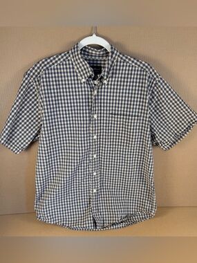 Eddie Bauer Cotton Men’s Short Sleeve Button Down Plaid Shirt Medium